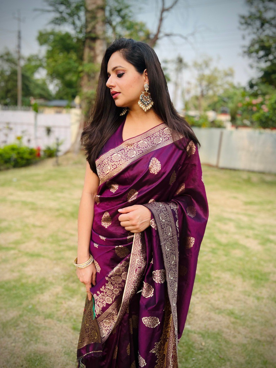 Azure Dream Banarasi Soft Silk Saree with Multicolour Print – Colour 1