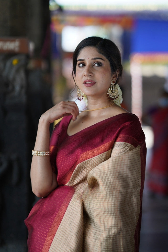Banarasi Silk Saree in Elegant Copper Zari with Floral Accents