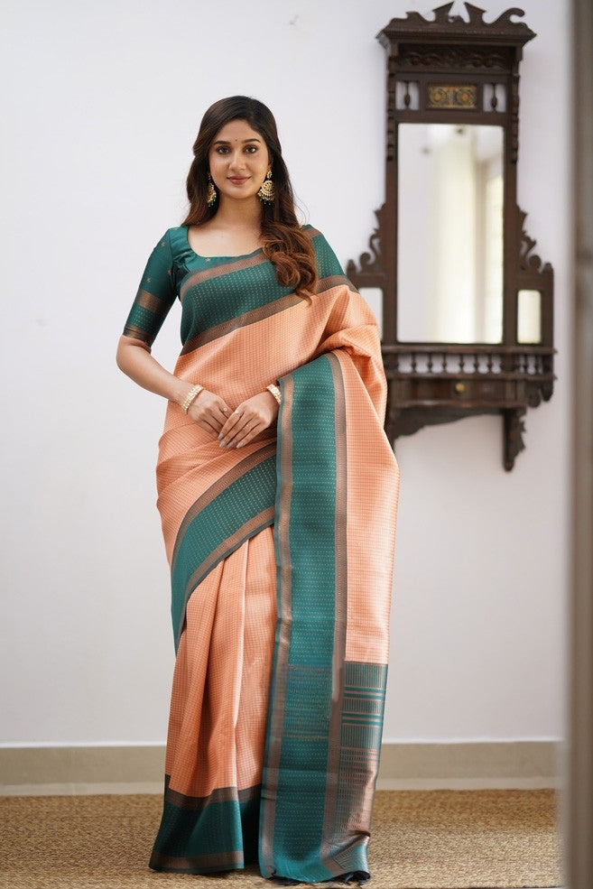 Banarasi Silk Saree in Elegant Copper Zari with Floral Accents
