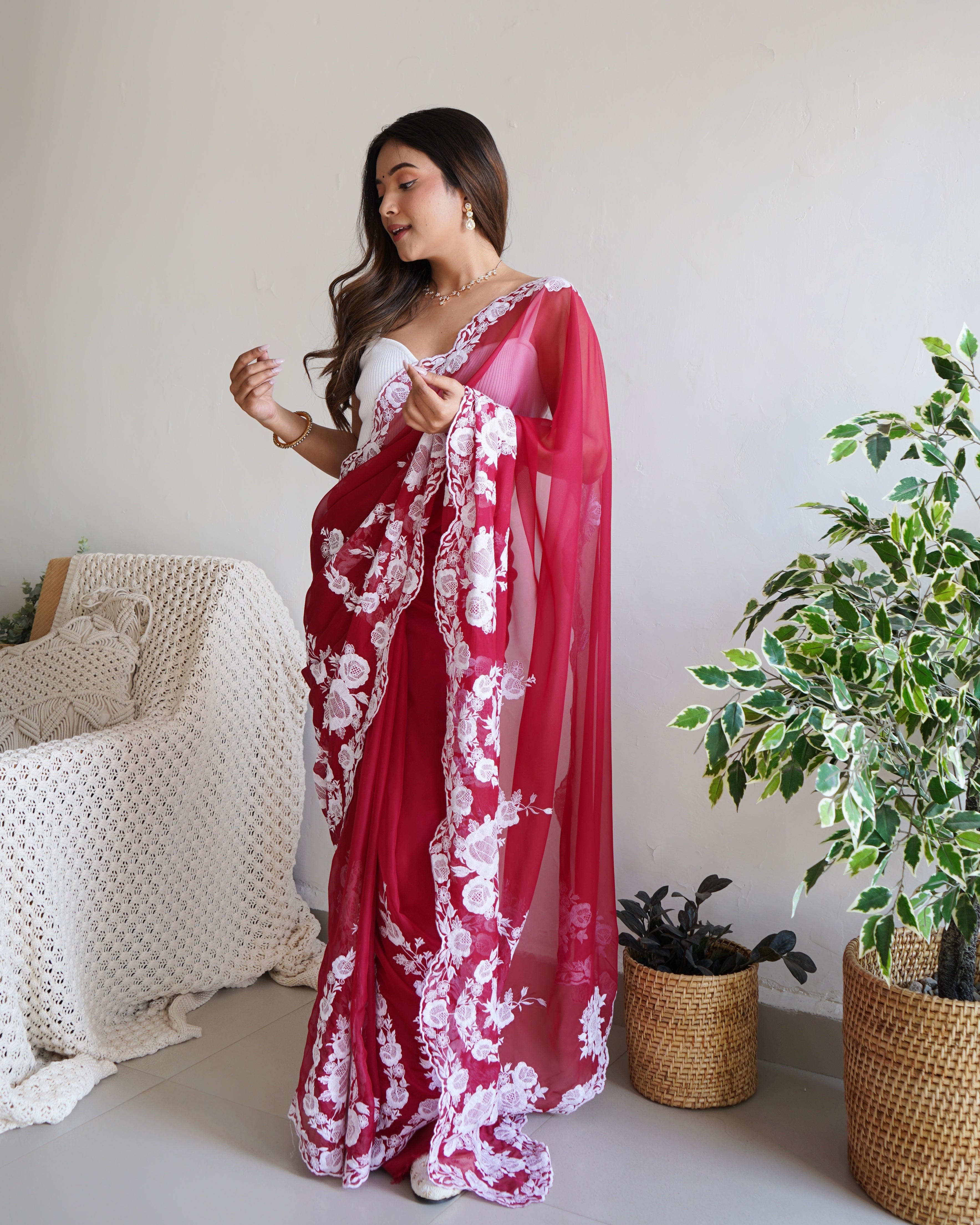 thai organza silk saree with thread and cutdana embroidery