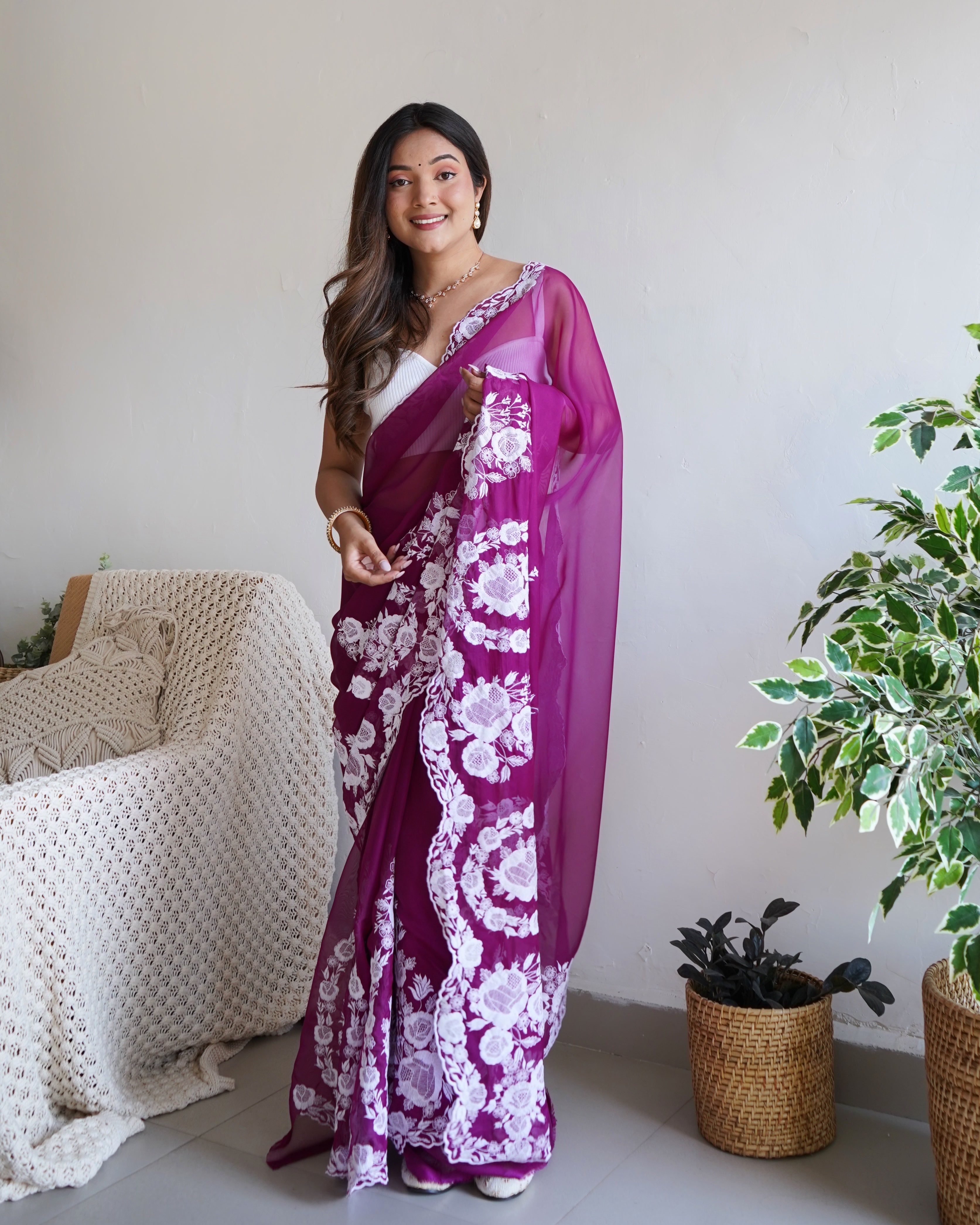 thai organza silk saree with thread and cutdana embroidery
