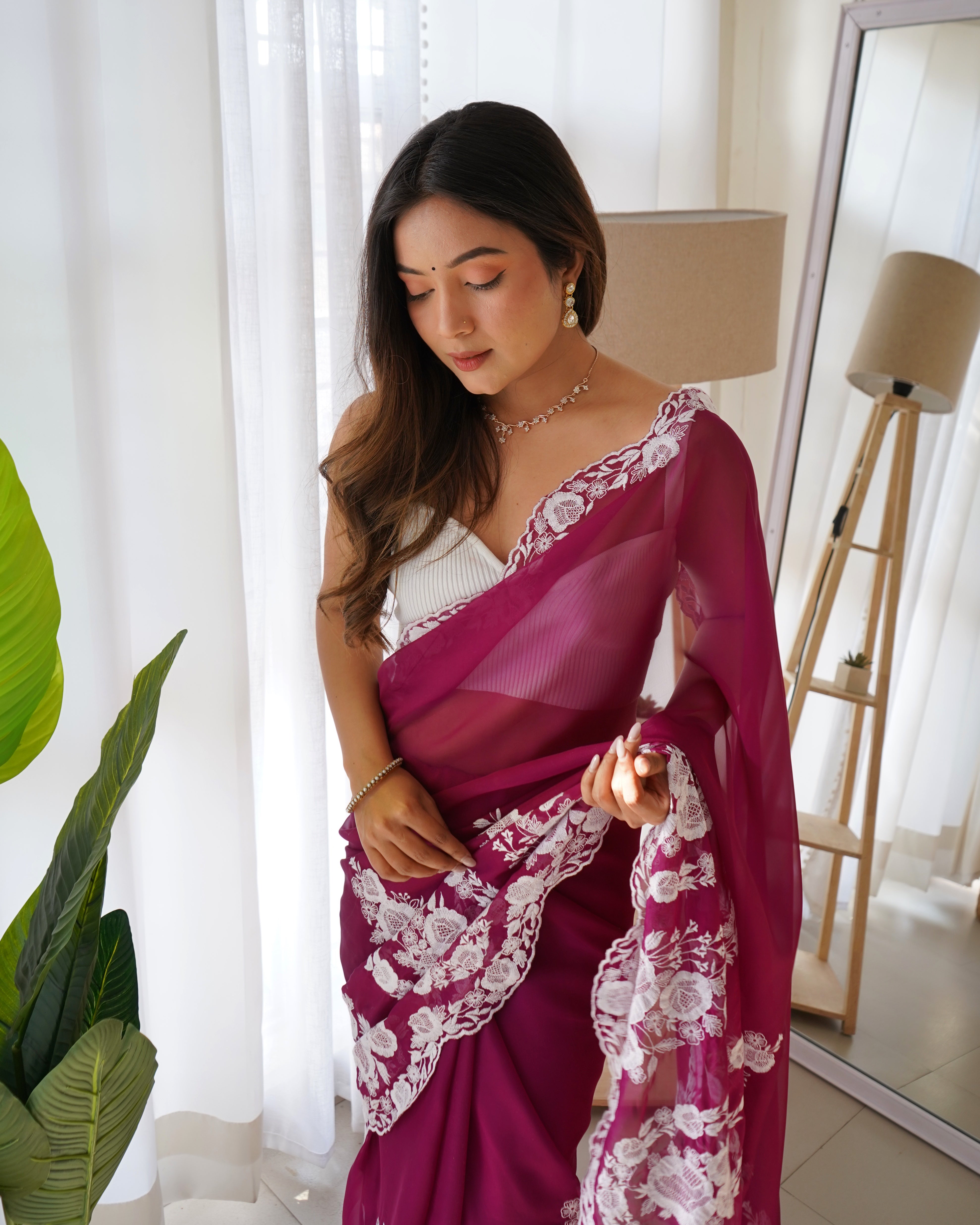 thai organza silk saree with thread and cutdana embroidery