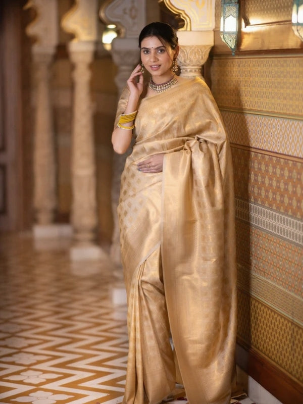 Regal Allure Banarasi Soft Silk Saree with Gold Zari Weaving – Colour 1