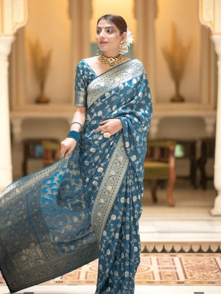The Grandeur Saree: Colour 7 Soft Banarasi Silk with Heavy Gold Brocade