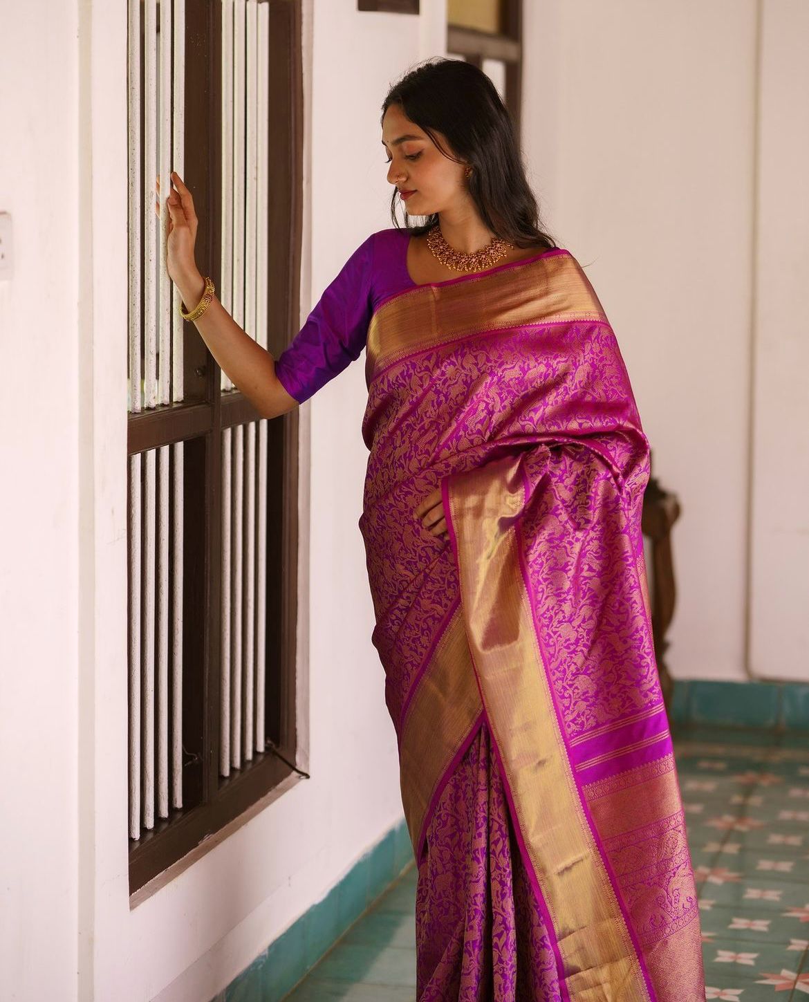 Weave Banarasi Soft Silk Saree with Heavy Brocade & Gold Zari – Colour 1