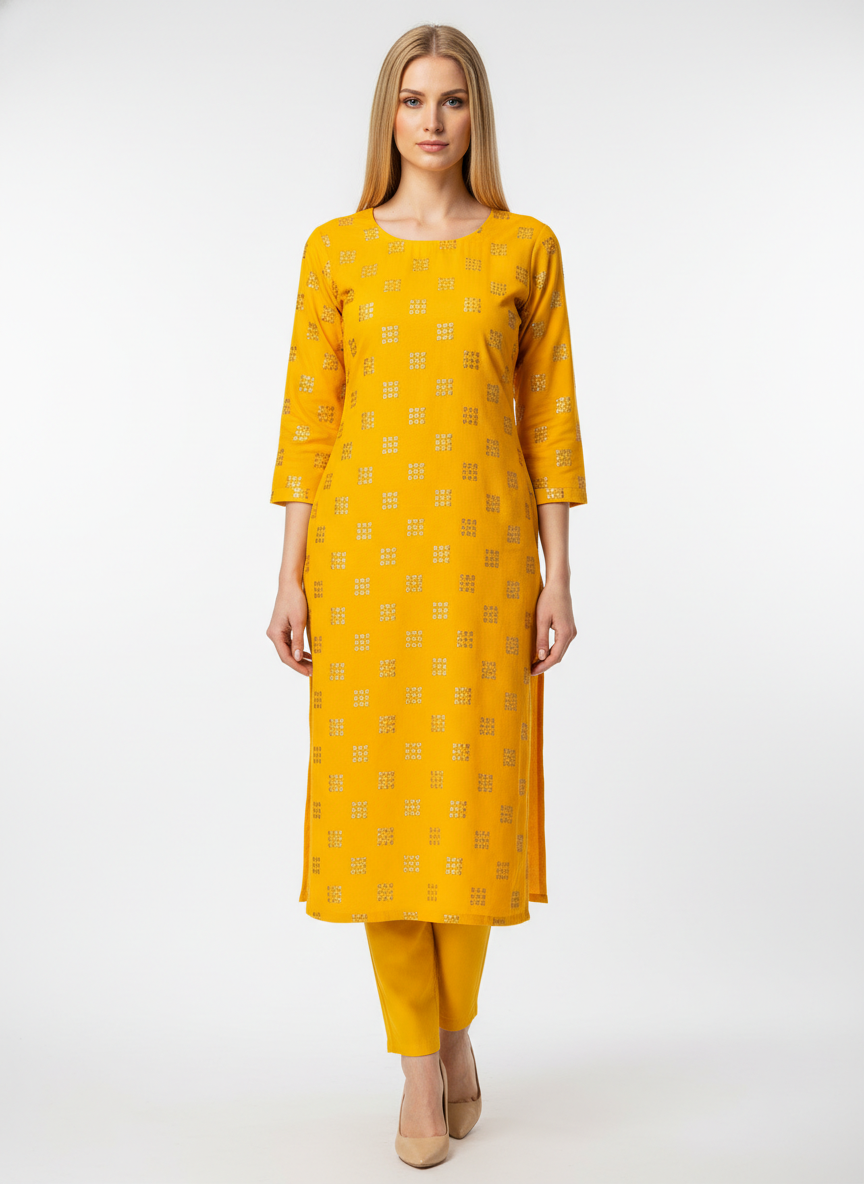 Yellow Square Embroidery Velvet Fabric – Designer Work | 1 Meter