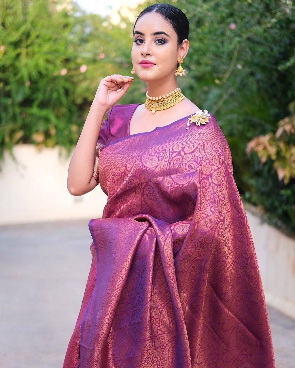 Banarasi Soft Silk Saree with Copper Zari – Shade 1 (545GM)