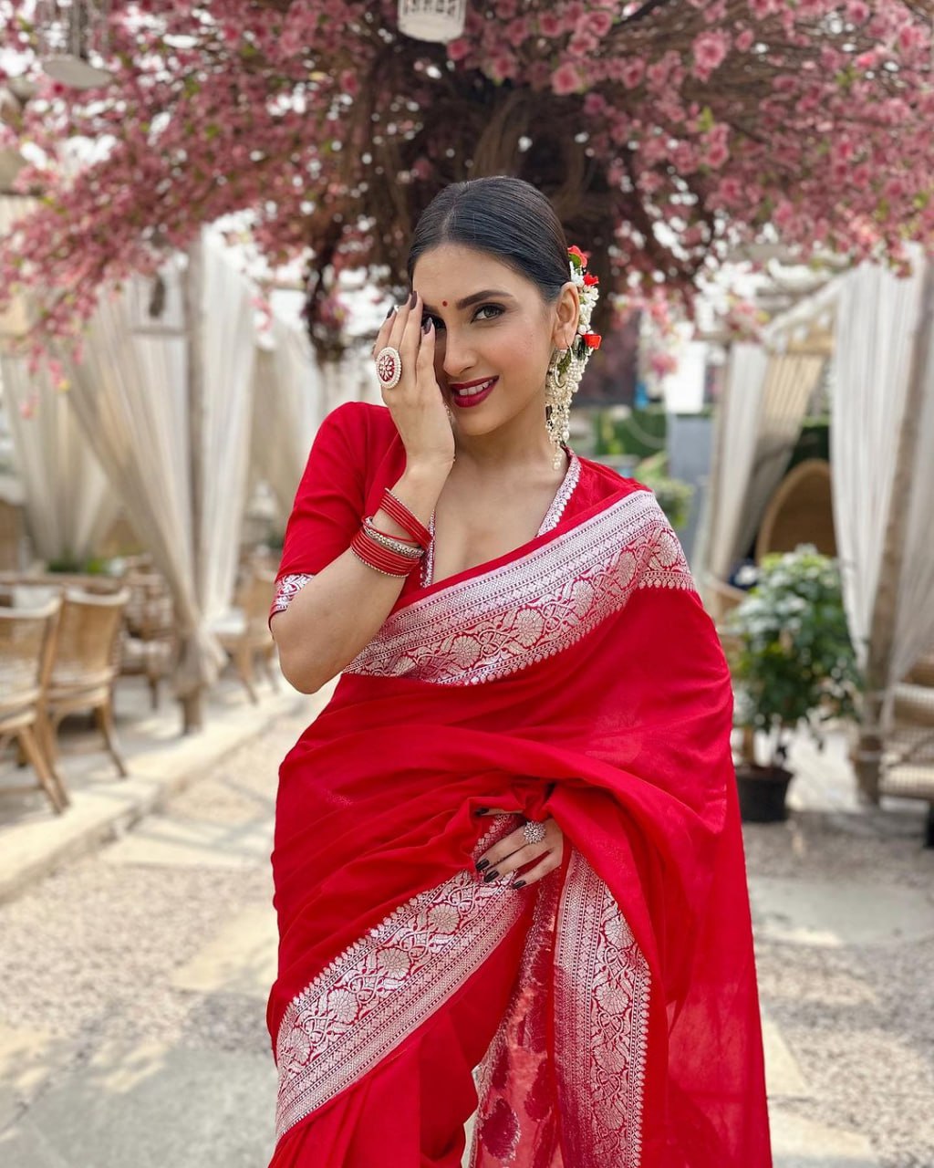 Antique Banarasi Soft Silk Saree with Heavy Brocade & Silver Zari – Colour 1