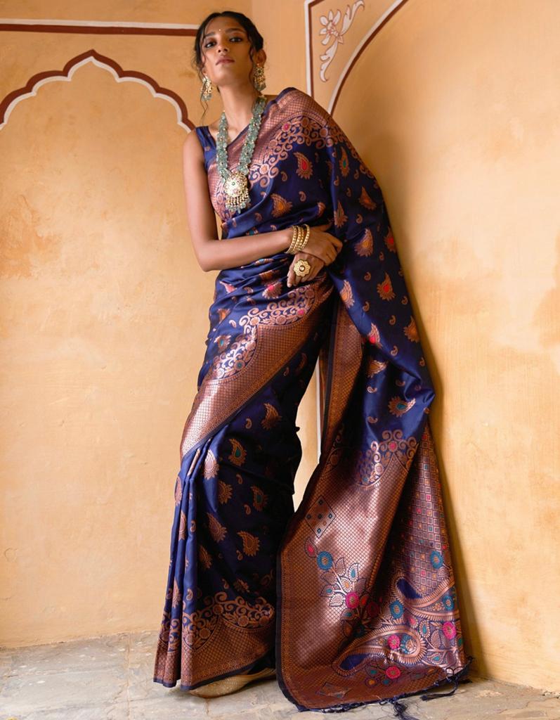 Luxurious Banarasi Silk Saree with Copper Zari – Classic Shade