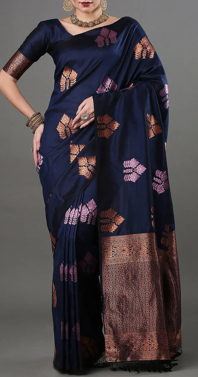 Banarasi Soft Silk Saree with Heavy Brocade & Copper-Pink Zari Weaving