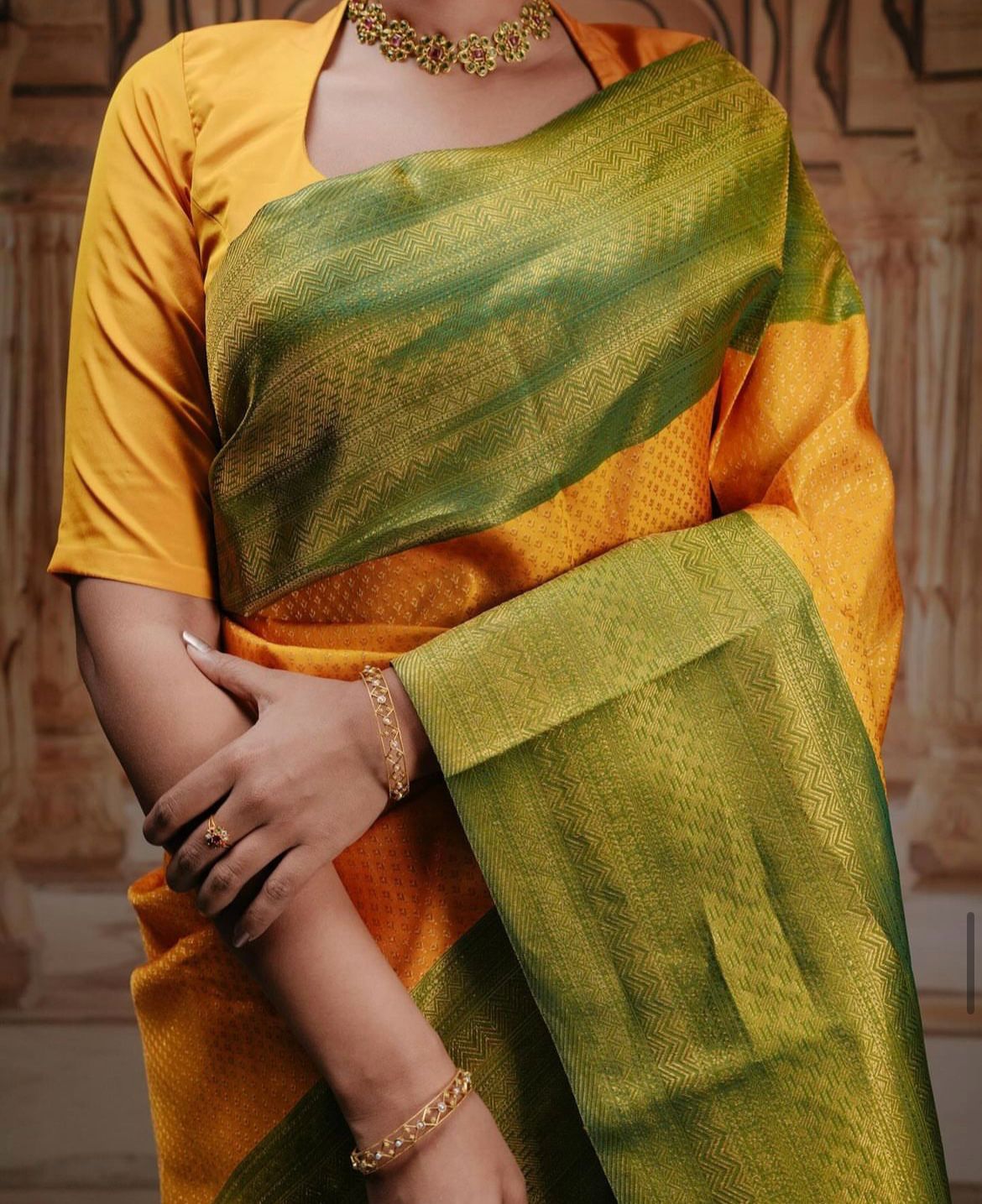 Regal Gold Banarasi Soft Silk Saree with Brocade Detailing
