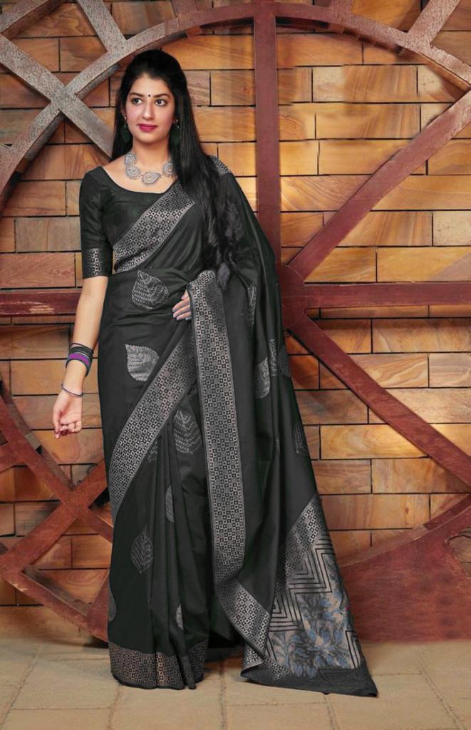 Soft Lichi Silk saree collection with rich traditional zari weaving and soft sheen; available in four versatile colors, offering an elegant drape and comfortable wear.