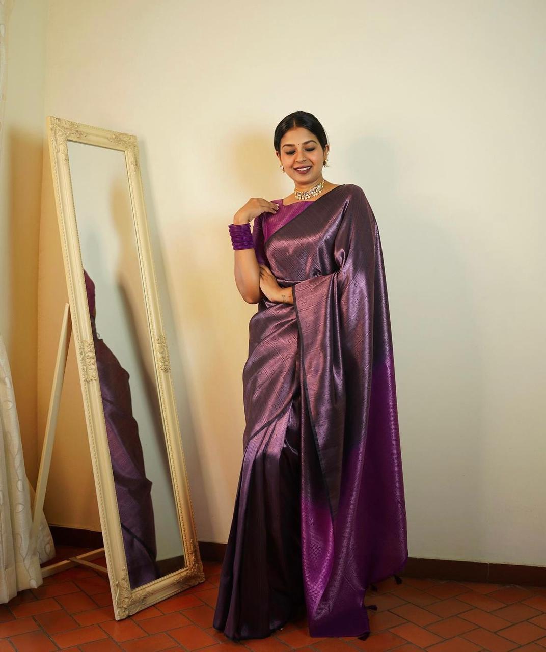 Blush Radiance Banarasi Soft Silk Saree Pink Copper