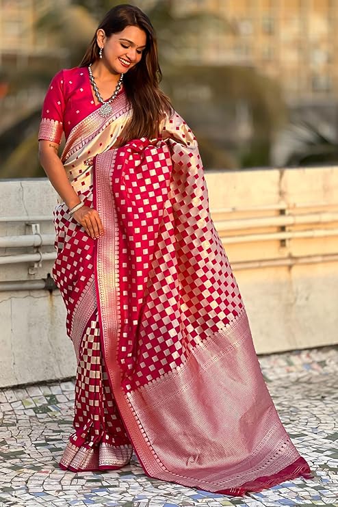 Moonlight Charm Banarasi Soft Silk Saree Silver Zari