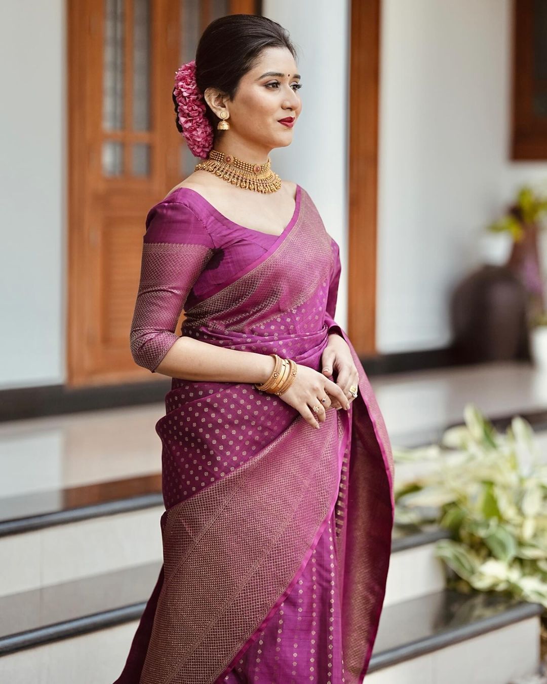 Sky Radiance Banarasi Soft Silk Saree with Colorful Prints & Copper Zari – Colour 1