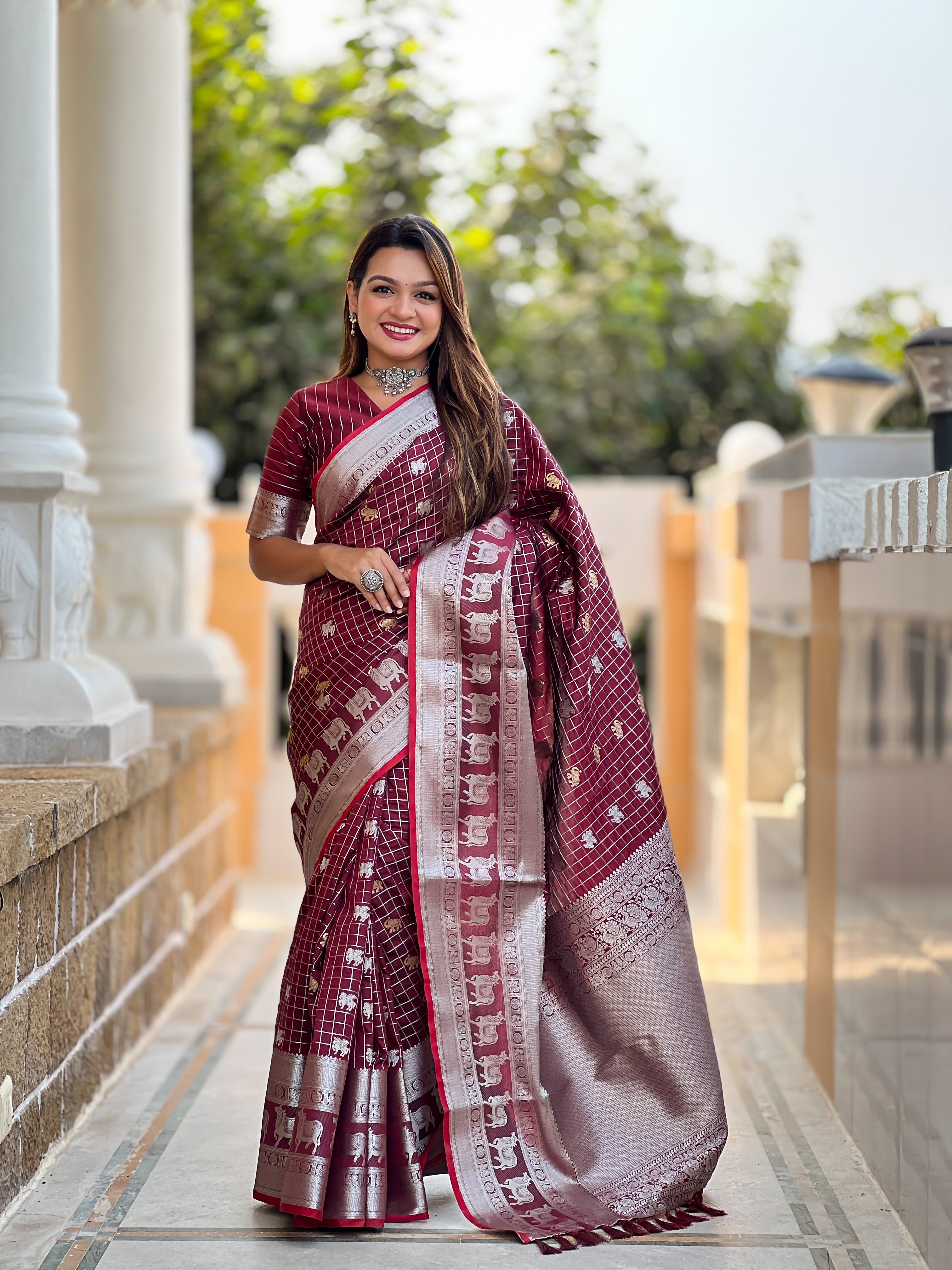 Royal Heritage Pichwai Concept Soft Silk Saree with Gold & Silver Zari Weaving – 7 Colours