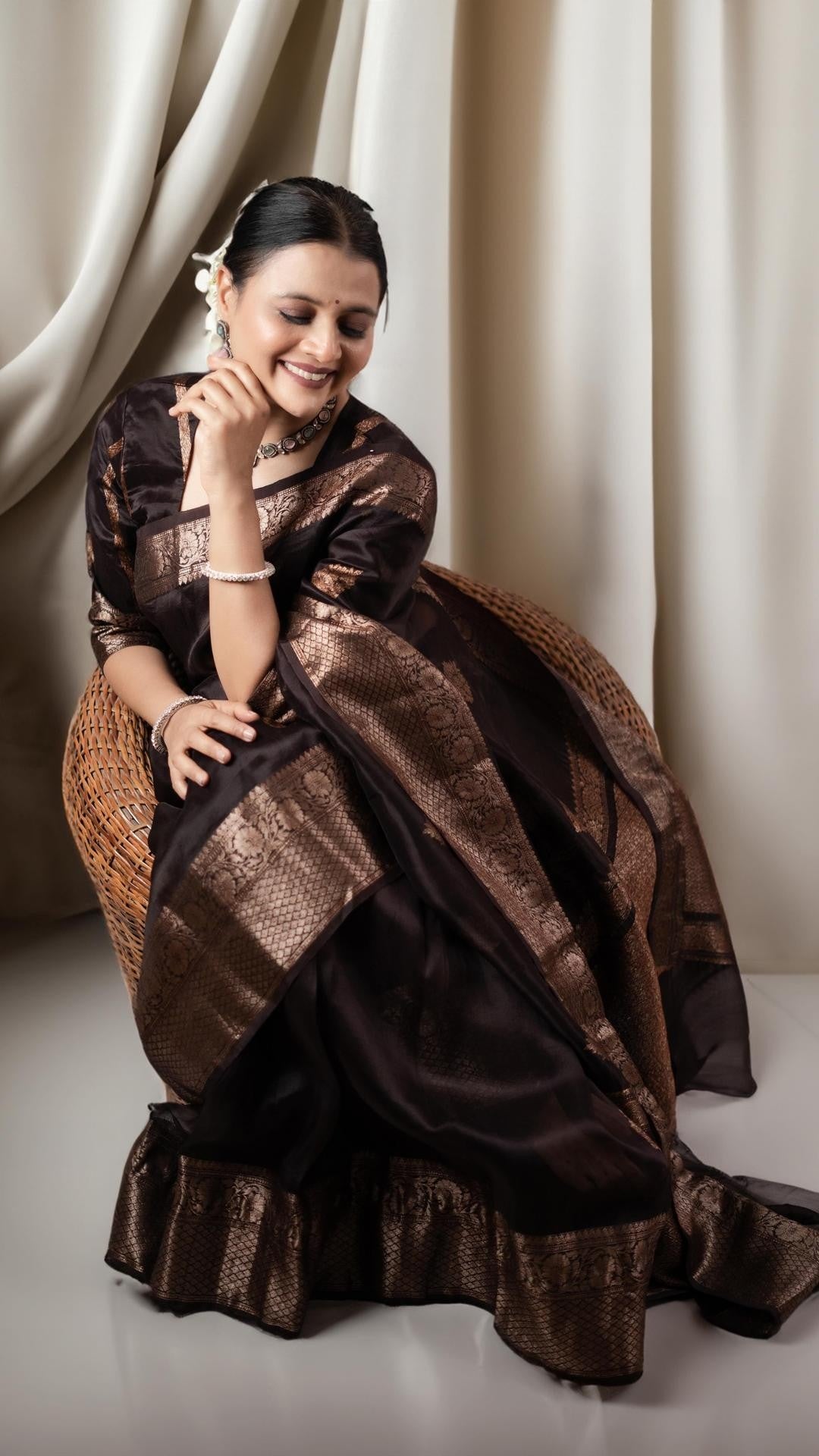 Banarasi Soft Silk Saree with Heavy Brocade & Copper Zari – Colour 1