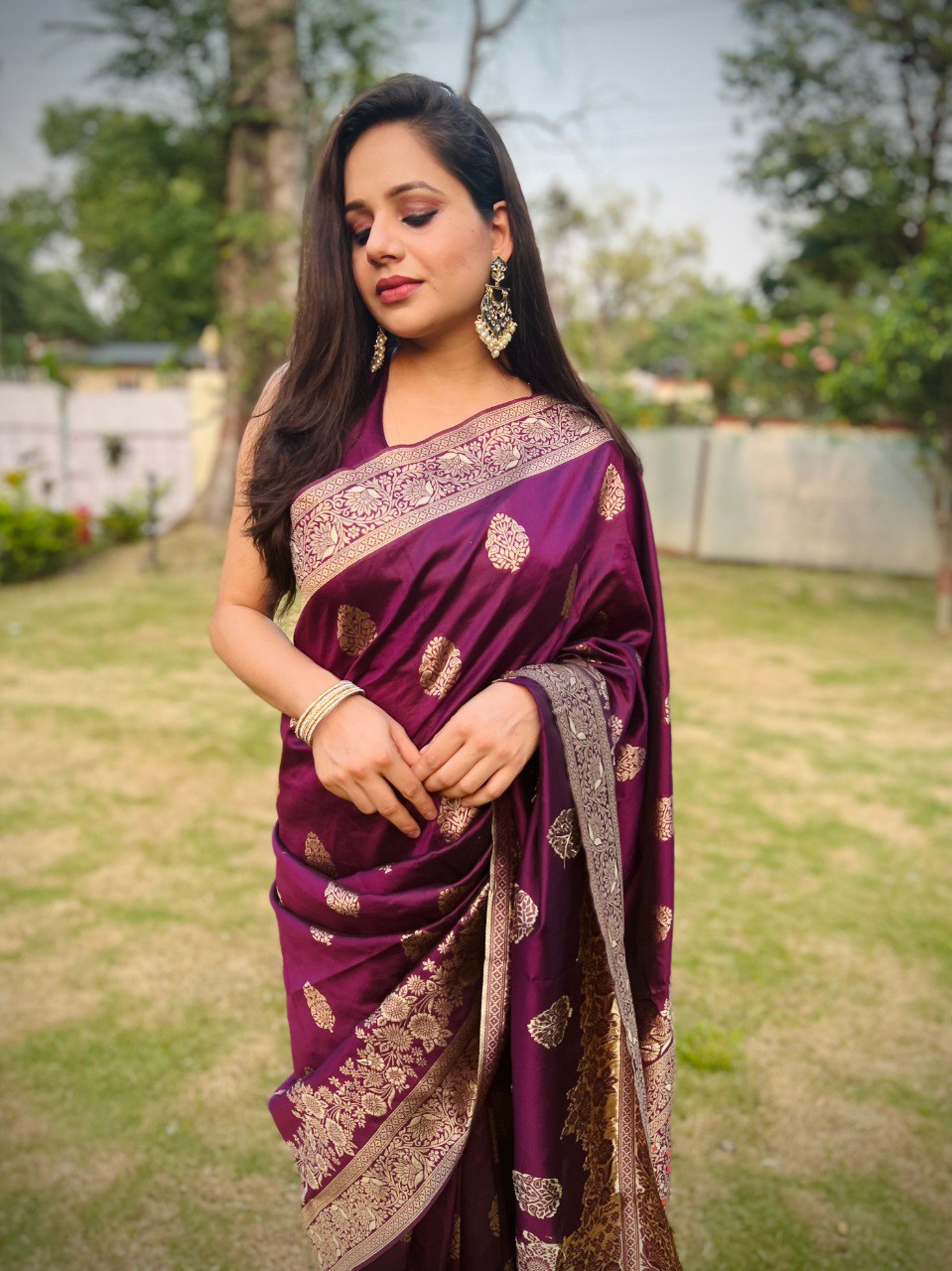 Azure Dream Banarasi Soft Silk Saree with Multicolour Print – Colour 1