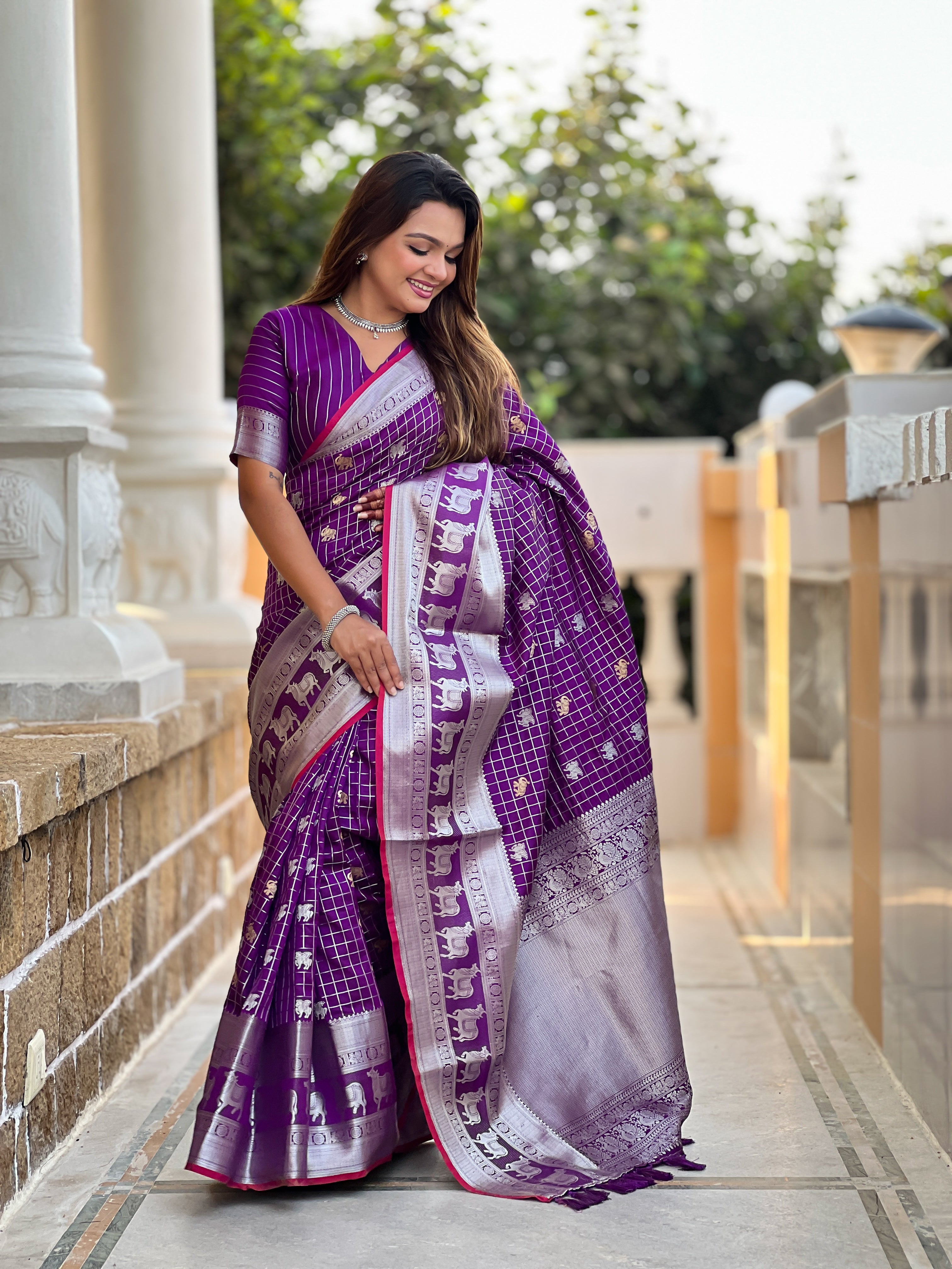 Royal Heritage Pichwai Concept Soft Silk Saree with Gold & Silver Zari Weaving – 7 Colours
