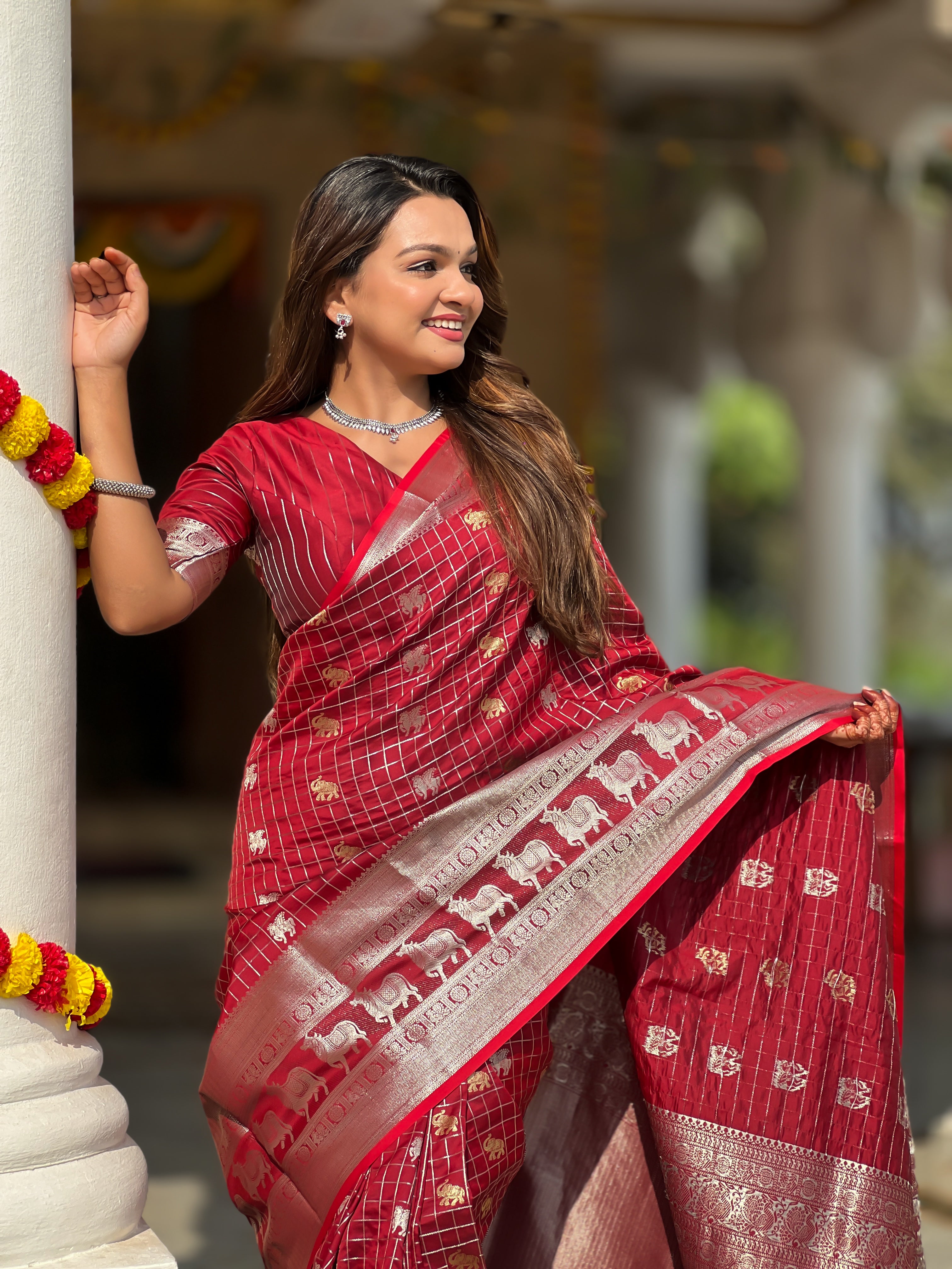 Royal Heritage Pichwai Concept Soft Silk Saree with Gold & Silver Zari Weaving – 7 Colours