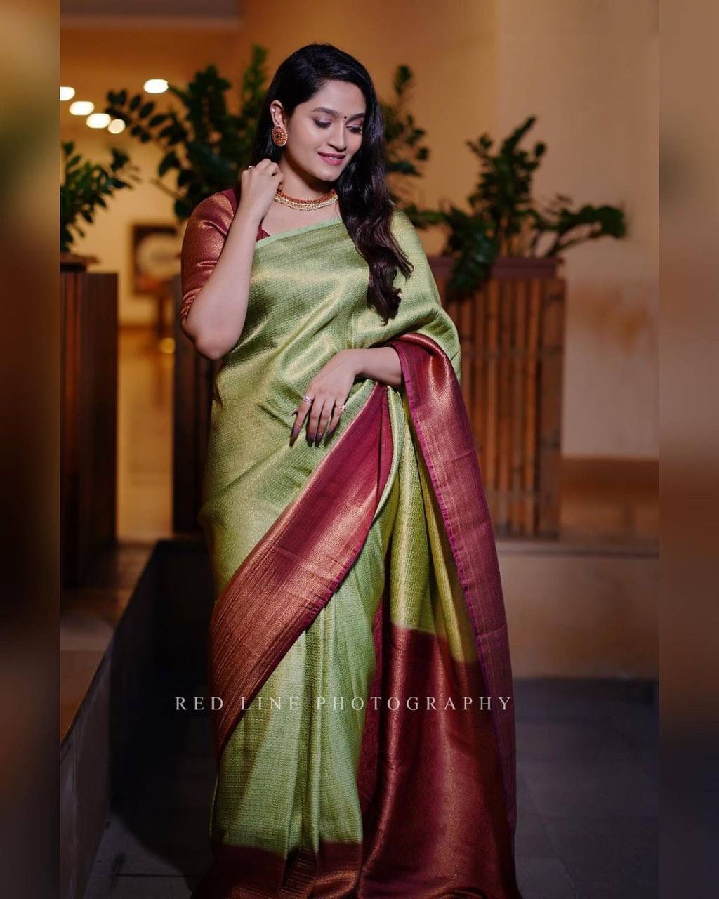 Fuchsia Banarasi Katan Silk Saree with Copper Zari Floral Weave