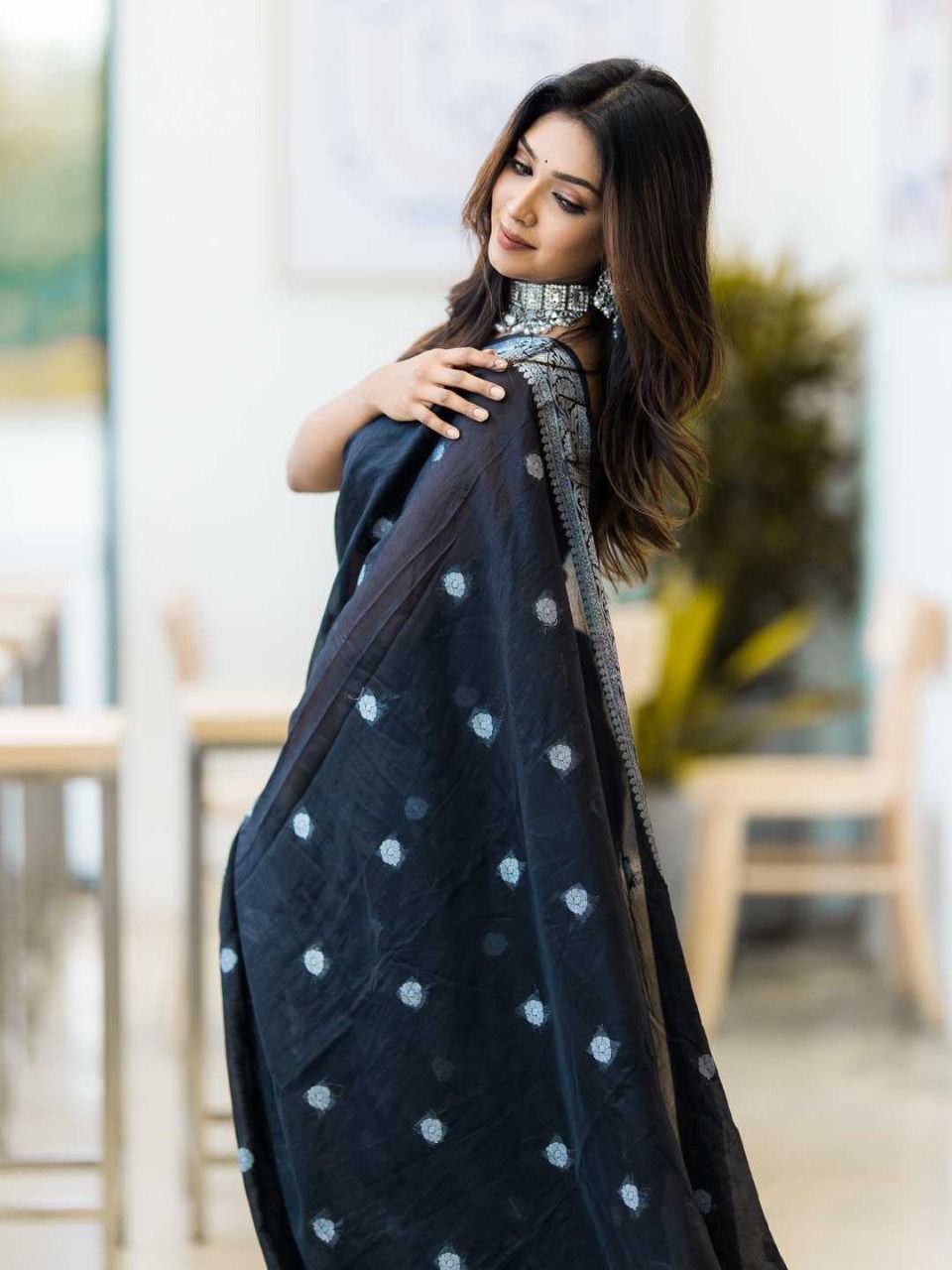 New Design Soft Linen Cotton Silk Saree | Rich Jacquard Weaving with Elegant Pallu | Shade 7 | 469GM