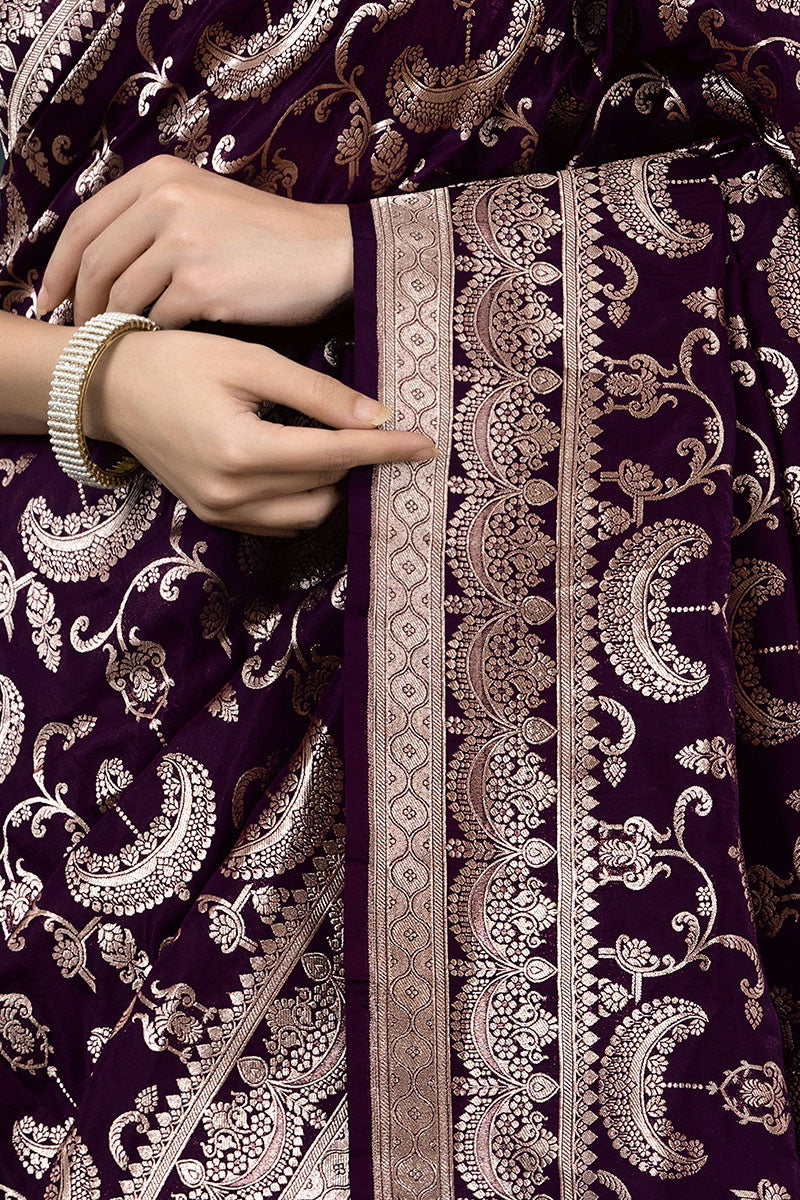 Regal Aura Banarasi Soft Silk Saree with Gold Zari Weaving – Colour 1