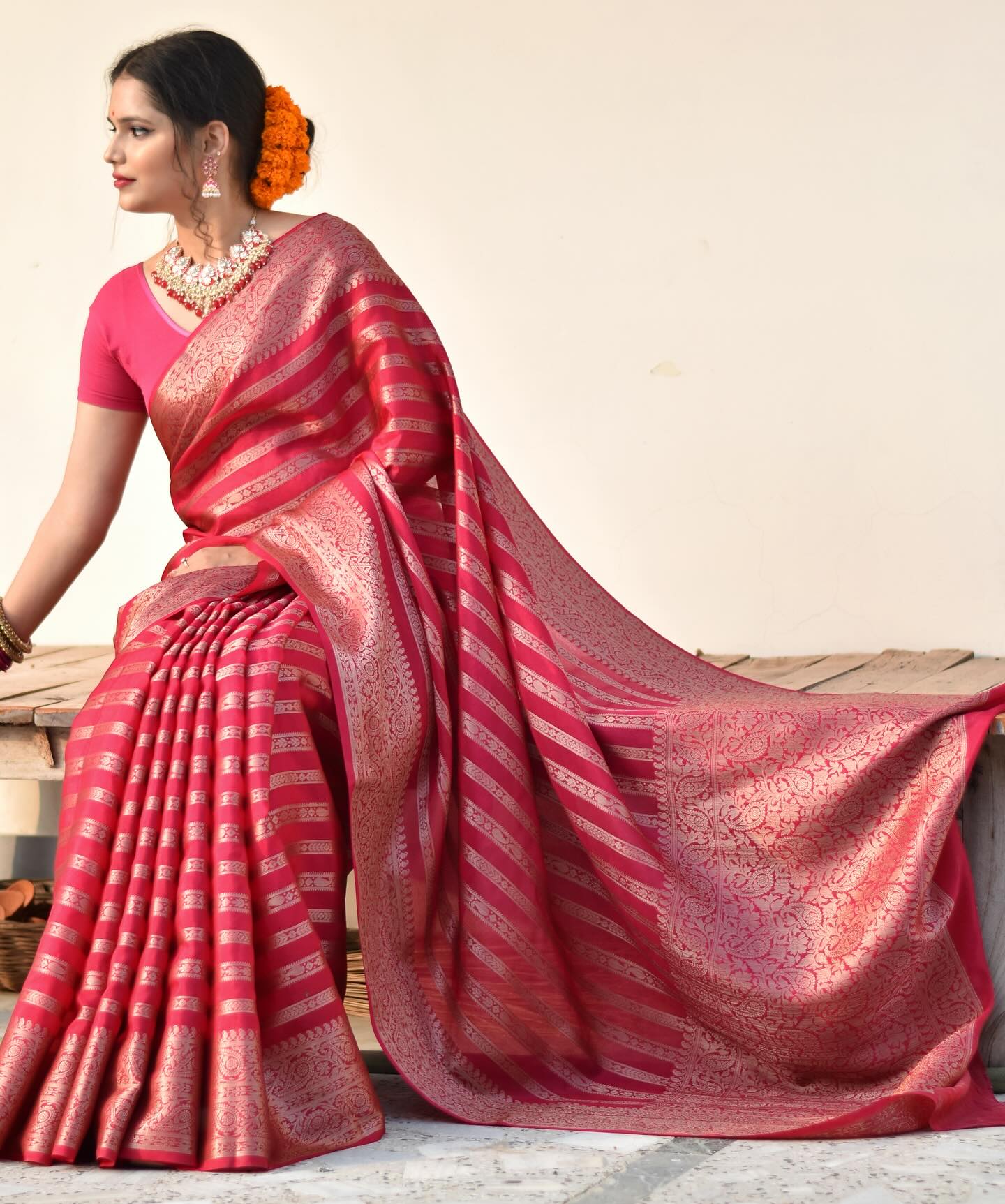Weave Royale Banarasi Soft Silk Saree with Gold Zari – Colour 1