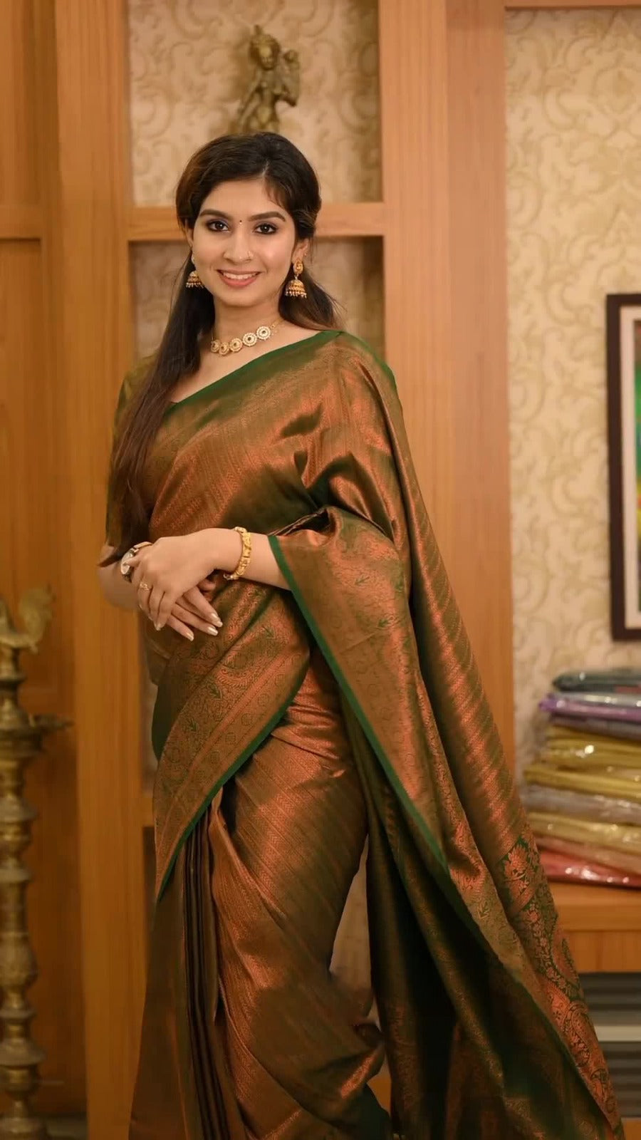 Banarasi Soft Silk Saree – Heavy Brocade with Copper Zari | Colour 1