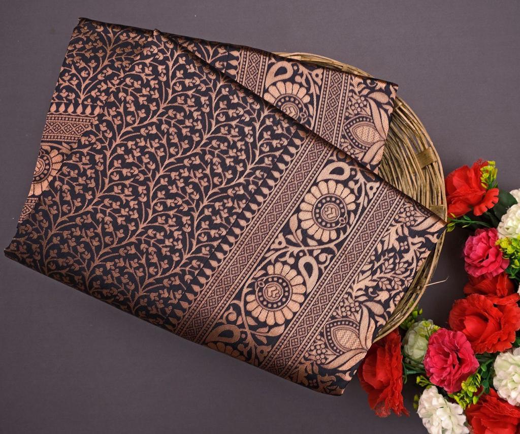 Banarasi Soft Silk Saree with Intricate Detailing & Copper Zari Weaving