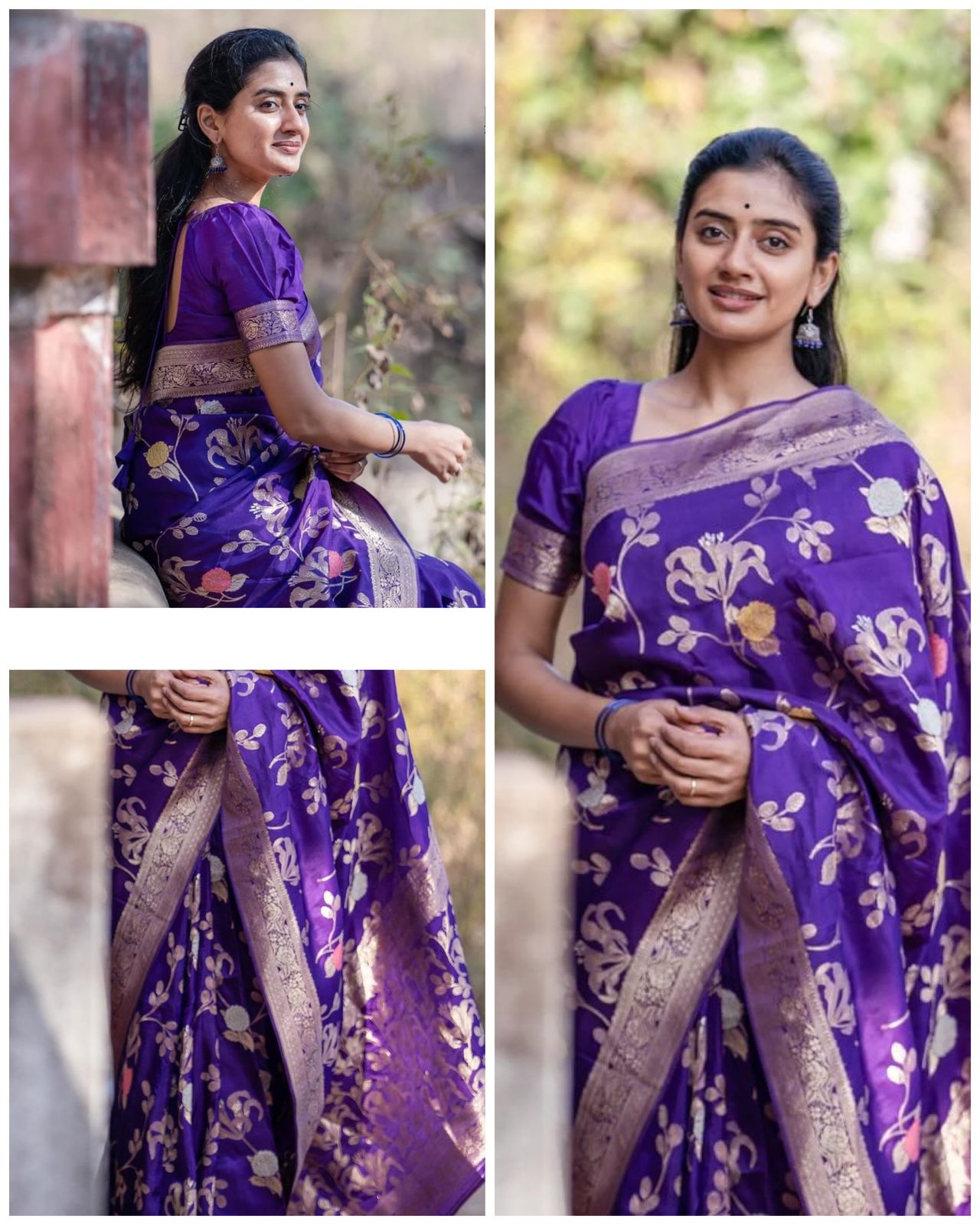 Royal Bloom Banarasi Soft Silk Saree with Gold Zari Detailing – Colour 1