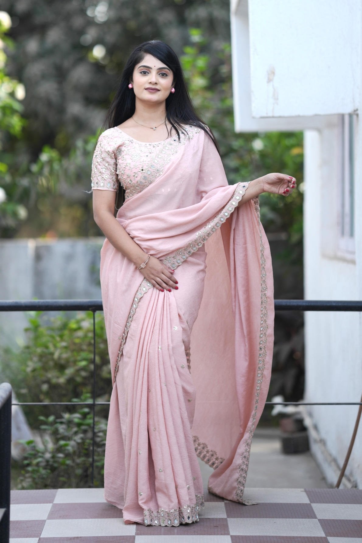 platinum crush saree with jari dori embroidery real mirror work pallu