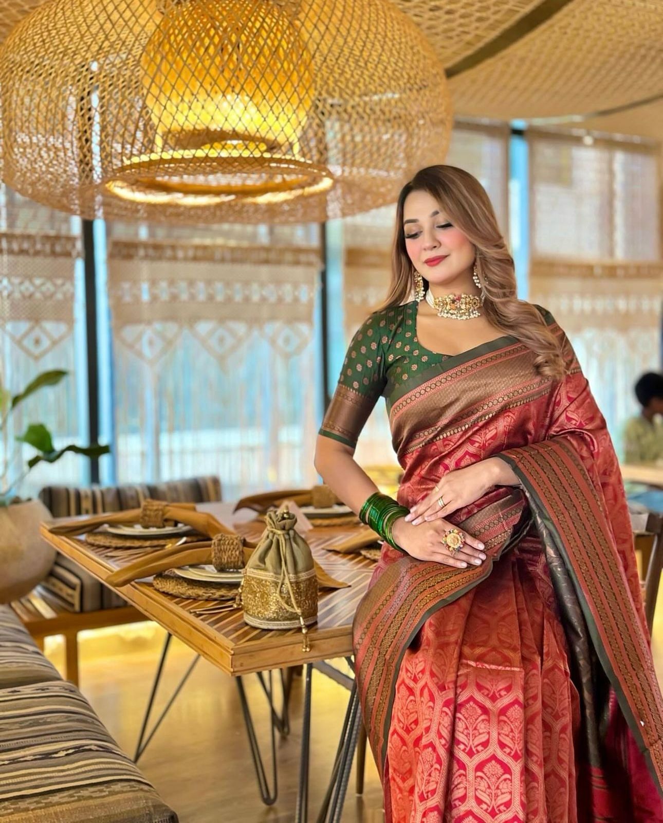 Chic Banarasi Silk Saree with Copper Zari