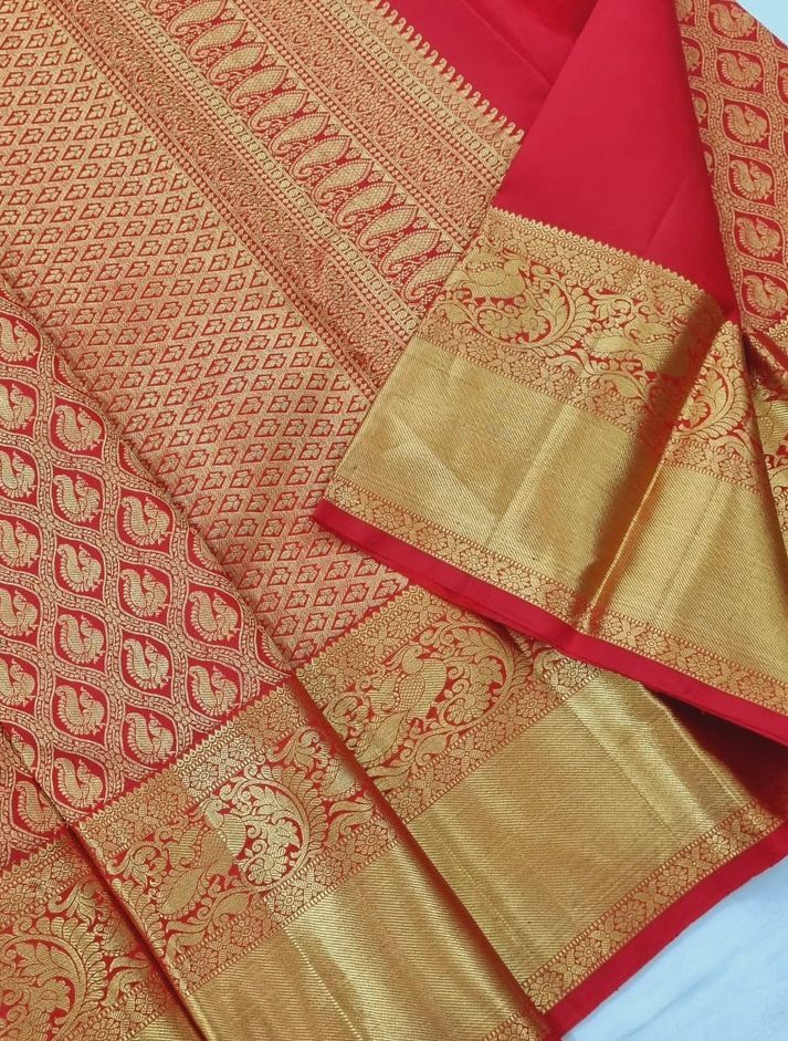 Elegant Banarasi Silk Saree with Gold Zari – Classic Red