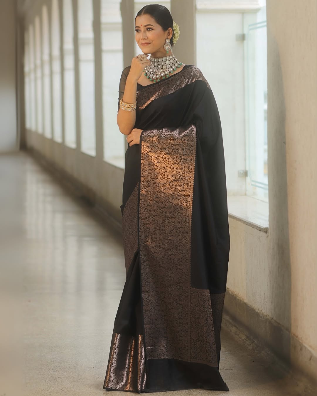 Opulent Charm Banarasi Soft Silk Saree with Copper Zari Weaving – Colour 1