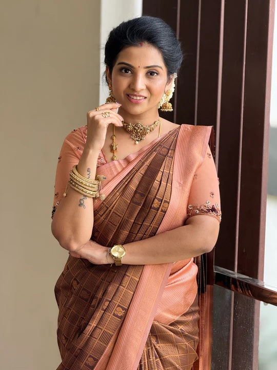 Ethereal Grace Banarasi Soft Silk Saree with Gold Zari Weaving
