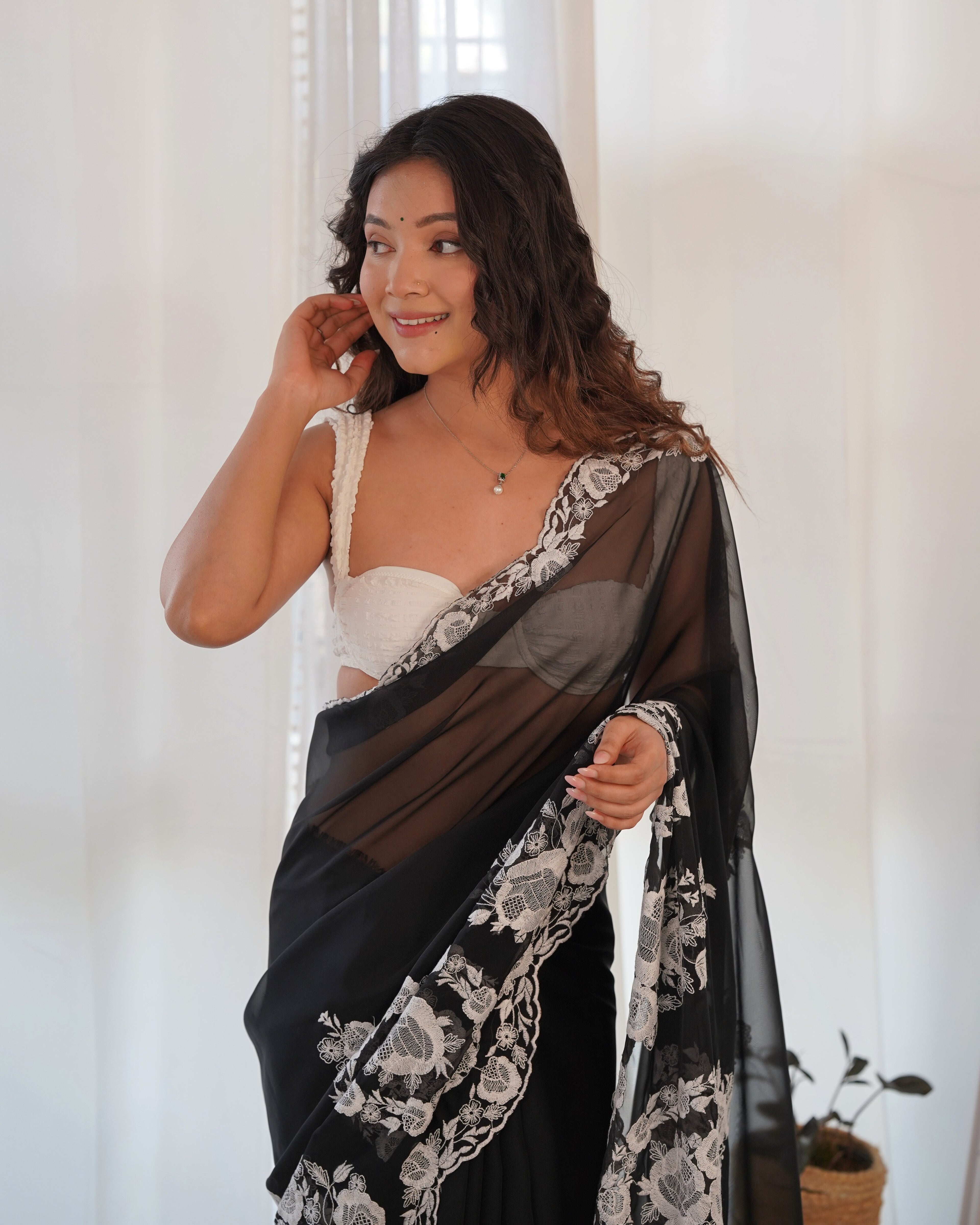 thai organza silk saree with thread and cutdana embroidery