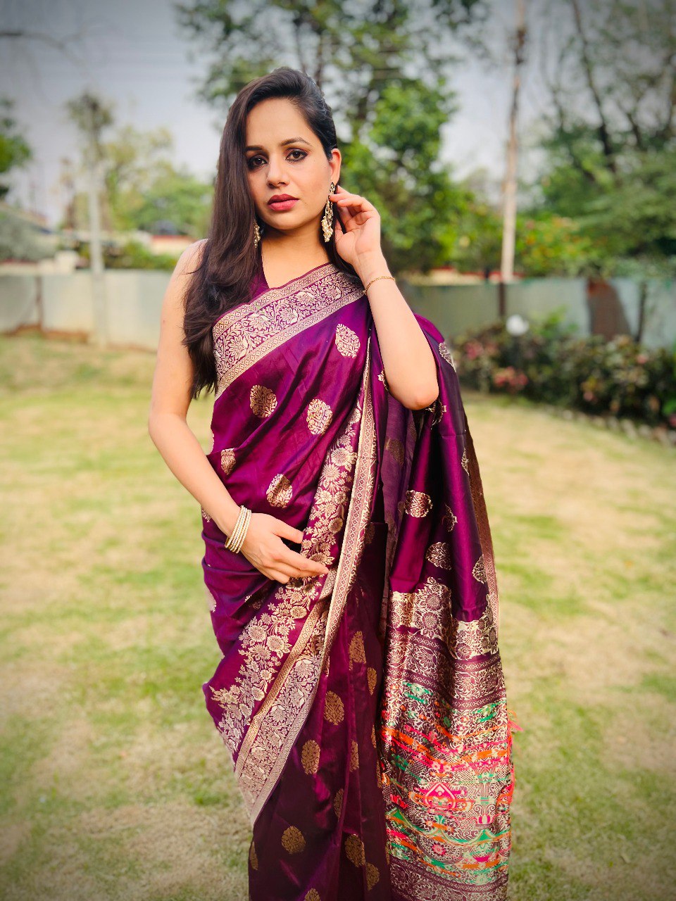 Azure Dream Banarasi Soft Silk Saree with Multicolour Print – Colour 1