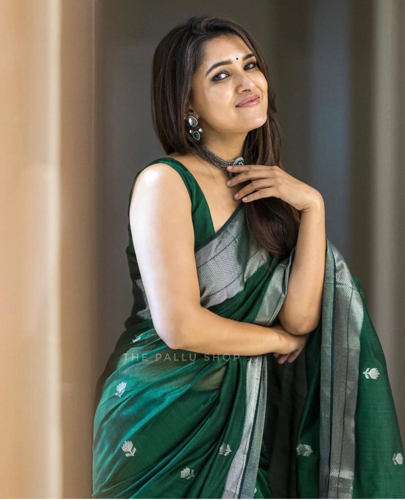 Soft Linen Cotton Silk Saree – Vibrant Festive Design with Full Body Weaving, 509GM