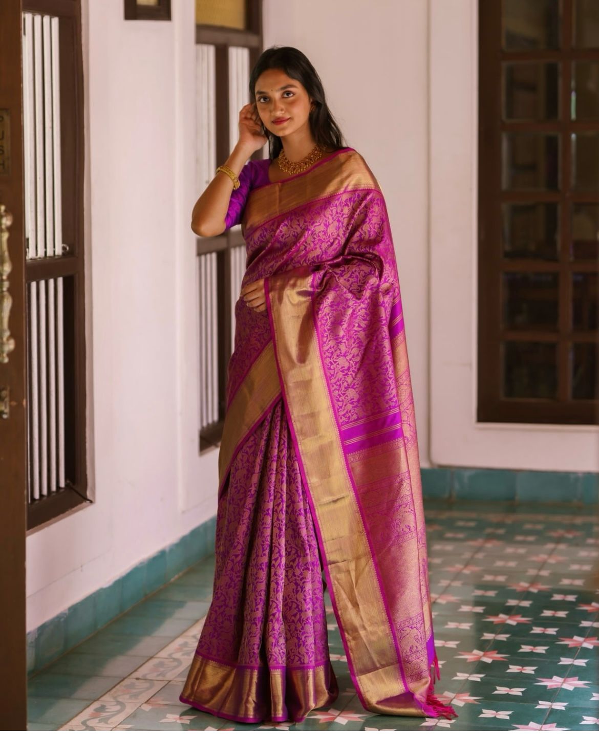 Weave Banarasi Soft Silk Saree with Heavy Brocade & Gold Zari – Colour 1