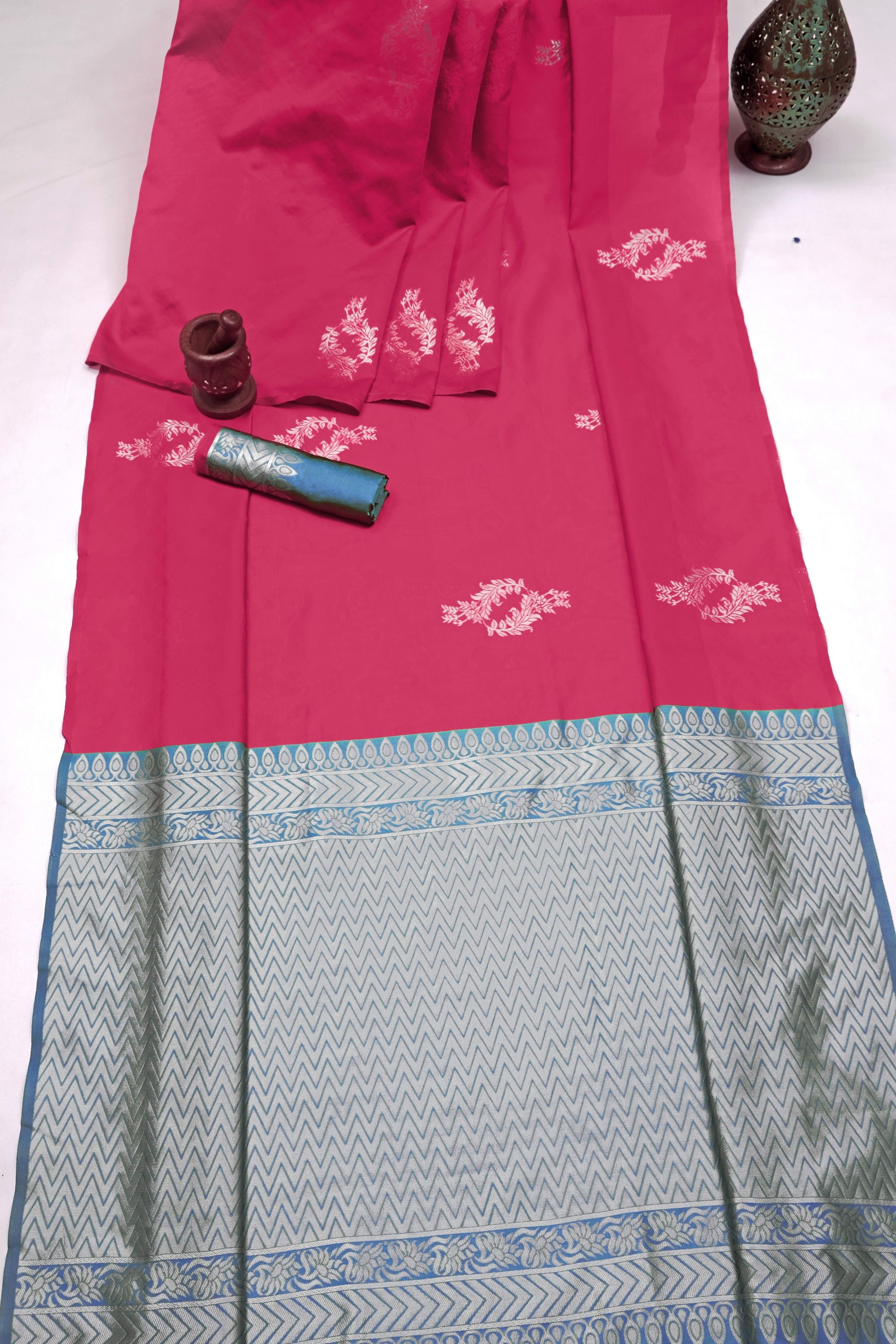 Banarasi Silk Butta Saree – Burgundy Beauty with Gold & Silver Zari