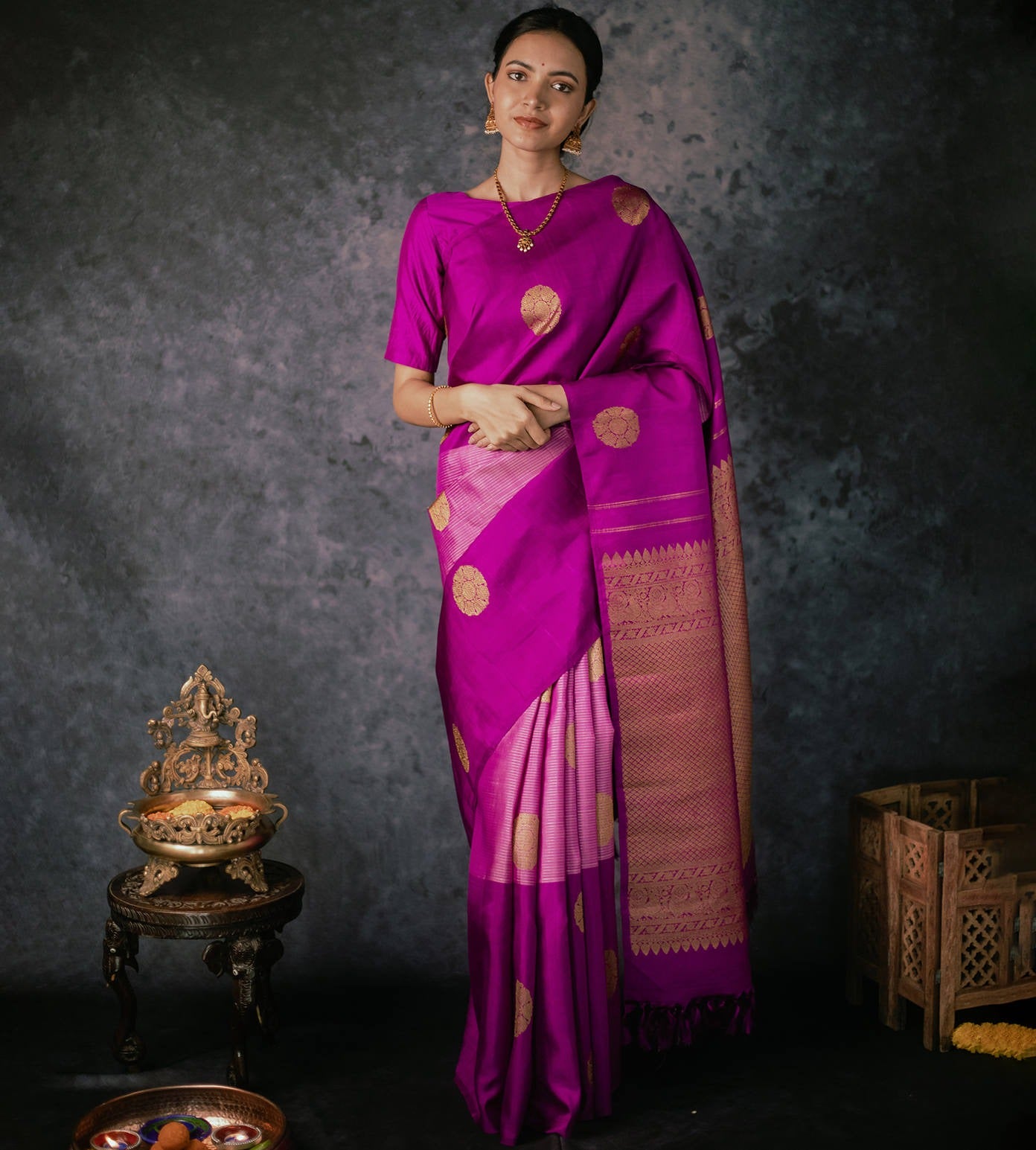 Weave Heritage Banarasi Soft Silk Saree with Gold Zari Weaving – Colour 1