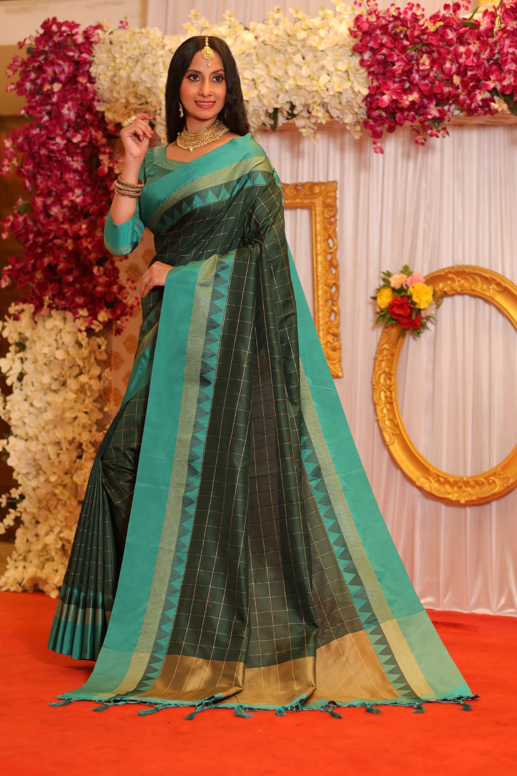 Celestial Banarasi Soft Silk saree collection with a fluid drape and fine zari weaving; available in seven majestic colors, offering a spectrum of luxurious hues for grand occasions.