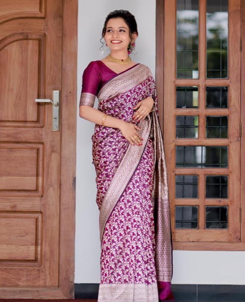 Banarasi Soft Silk Saree | Gorgeous Weave with Stunning Pallu | Shade 1 | 595GM