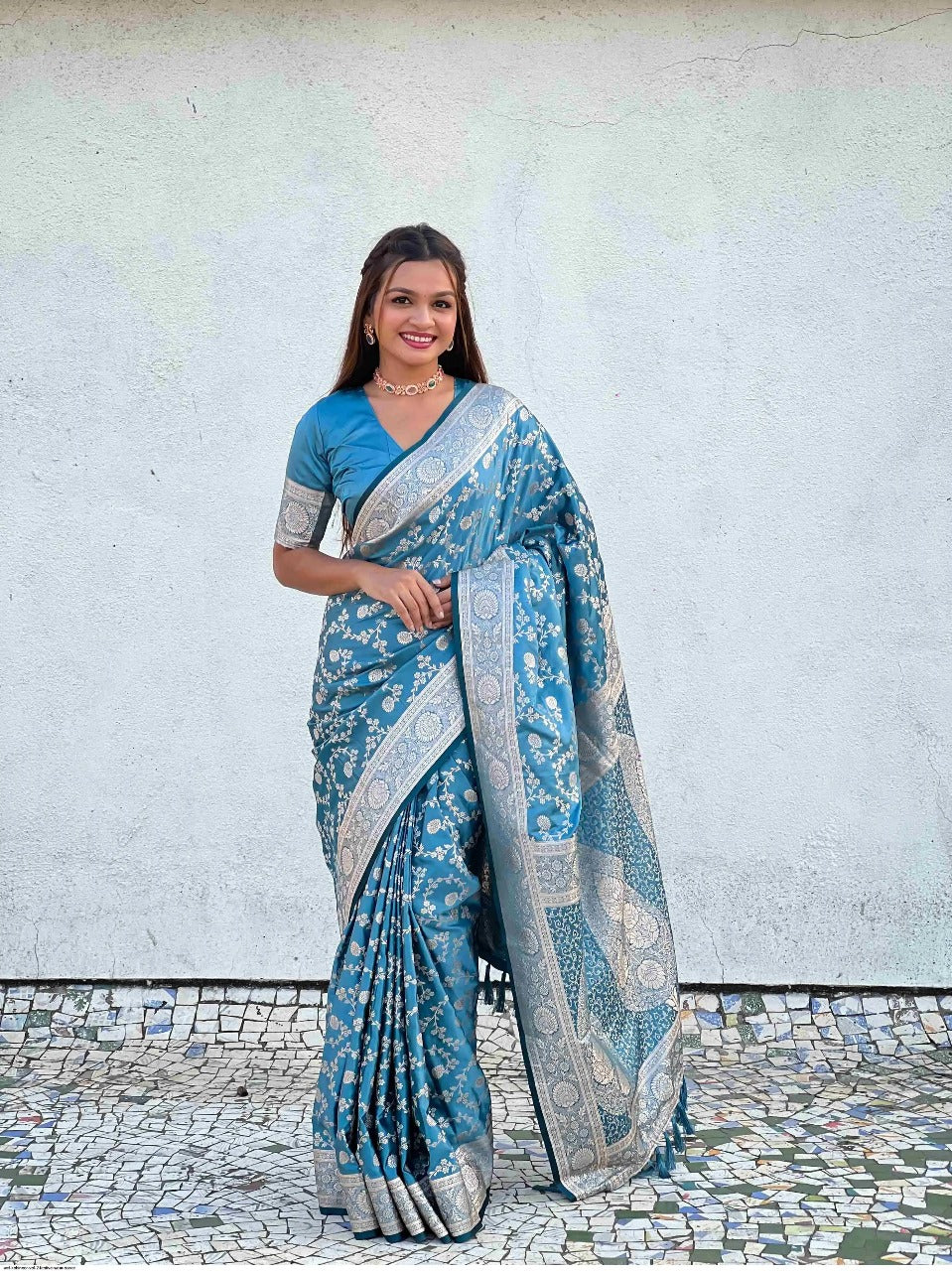 Amber Glow Banarasi Soft Silk Saree with Gold Zari Weaving – Colour 4