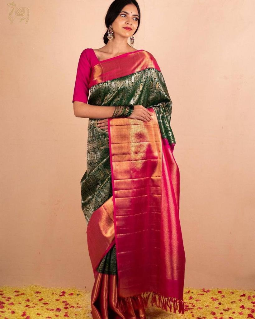 Banarasi Katan Silk Saree in Fuchsia with Zari Floral Jaal