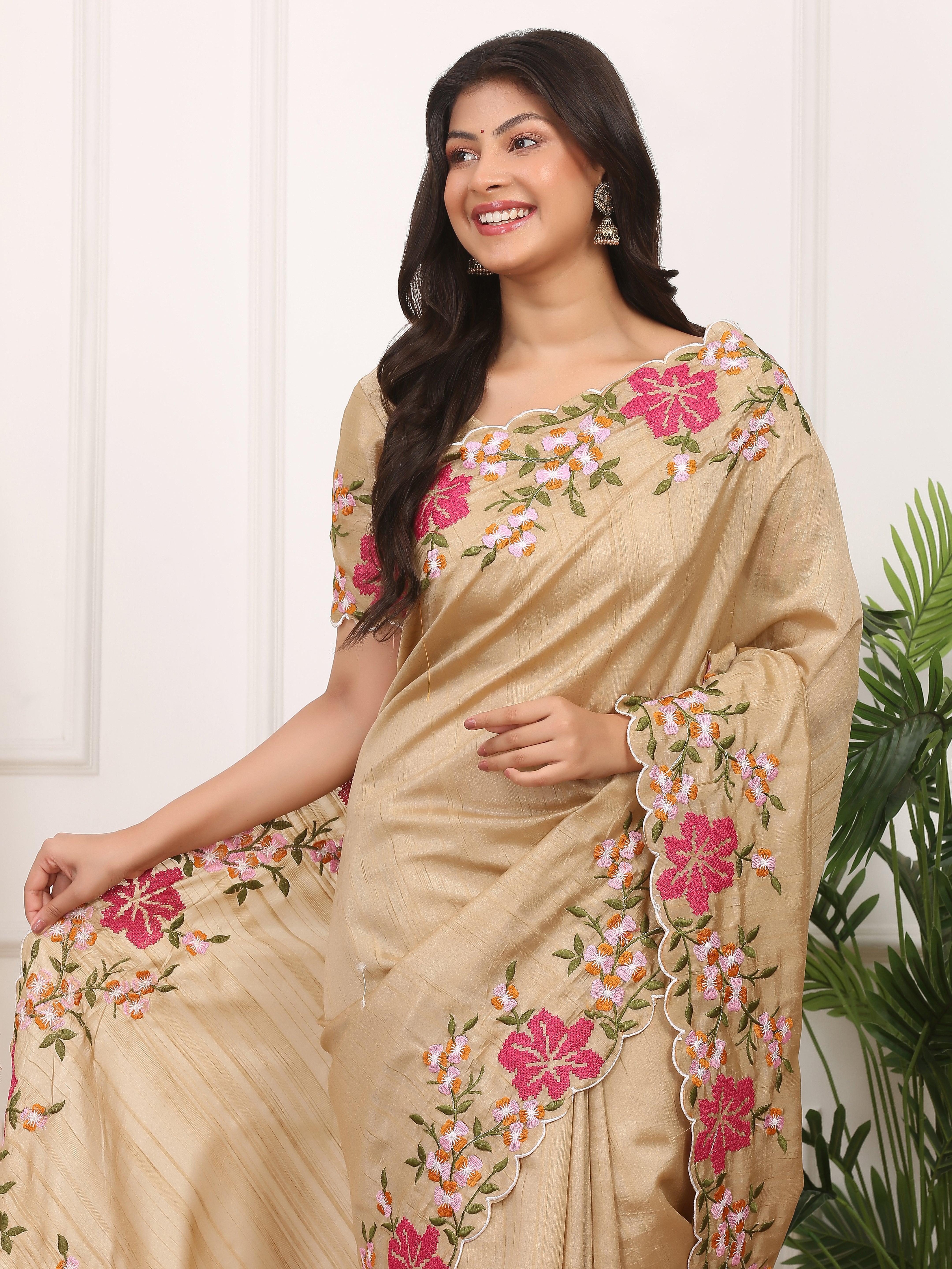 manipuri silk saree with multicolor thread embroidery cutwork border