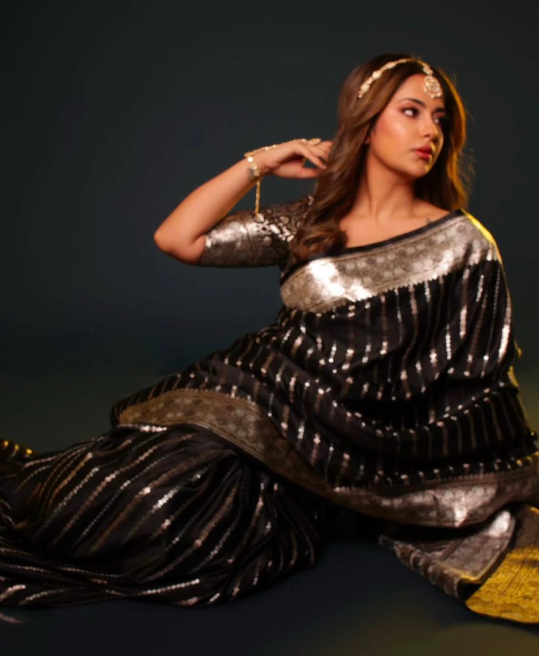 Silver Aura Banarasi Soft Silk Saree with Silver Zari Weaving – Colour 1