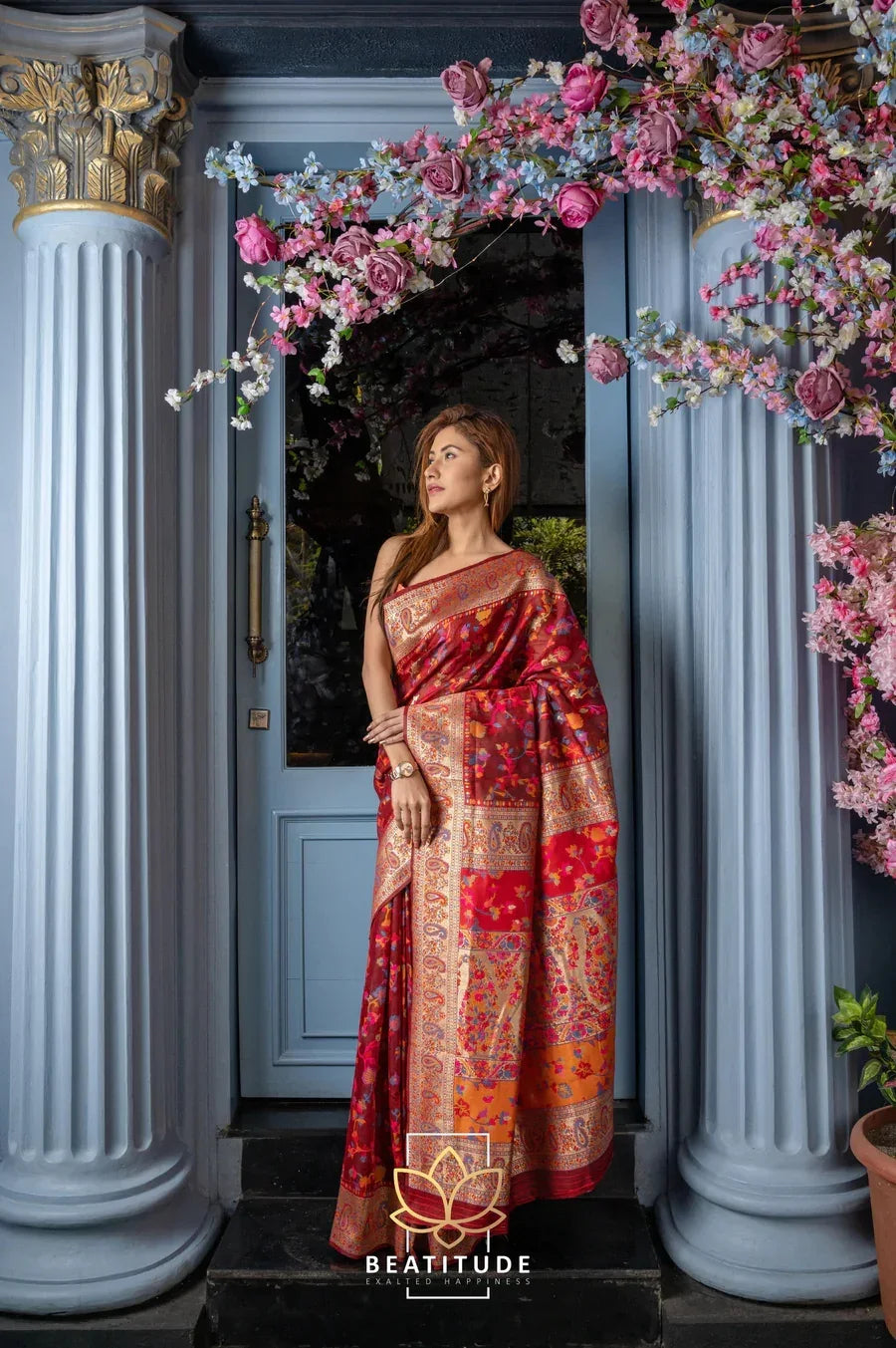 WeaveSaree Banarasi Soft Silk Saree with Kashmiri Multicolor Thread & Pure Zari Weaving – 5.5 Meters