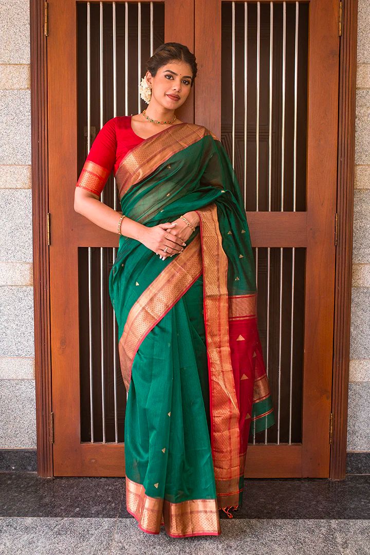 Red Traditional Kanjivaram Silk Saree with Double Zari Borders